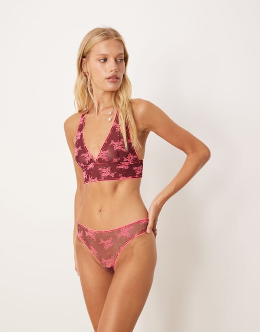 Free People talk about it floral lace soft bra in zinfandel, 3 of 4