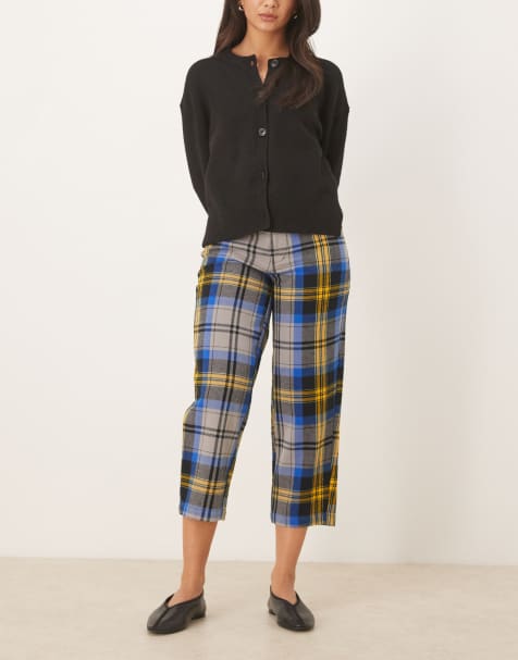 Free People tartan check straight leg pants in charcoal combo - view 1