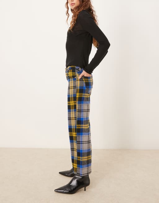 Free People tartan check straight leg pants in charcoal combo , 2 of 5