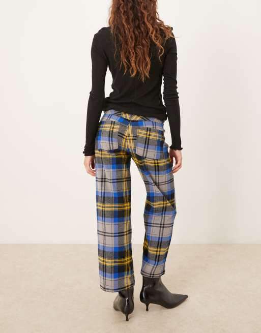 Free People tartan check straight leg pants in charcoal combo , 3 of 5