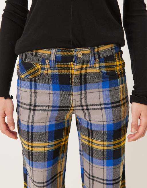 Free People tartan check straight leg pants in charcoal combo , 4 of 5