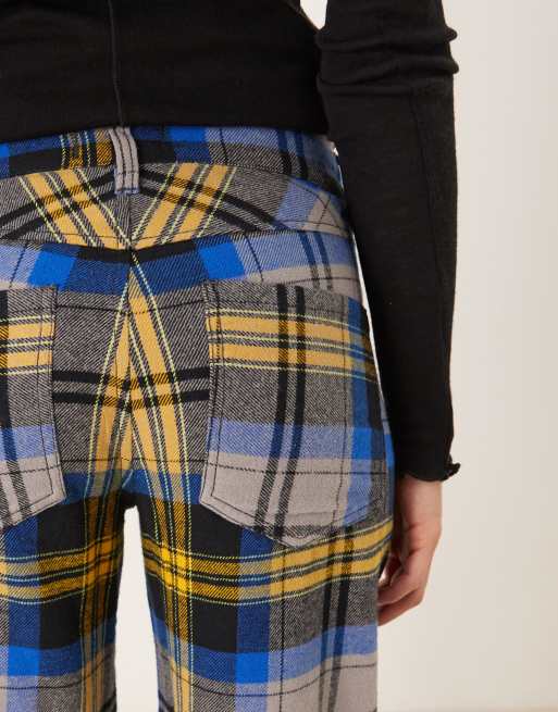 Free People tartan check straight leg pants in charcoal combo , 5 of 5