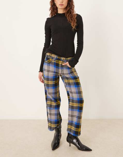 Free People tartan check straight leg trousers in charcoal combo  - view 1