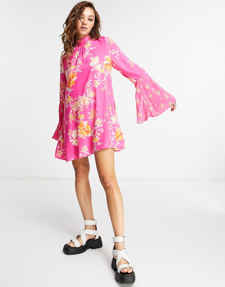 Free People Tate flared sleeve floral tunic in pink multi