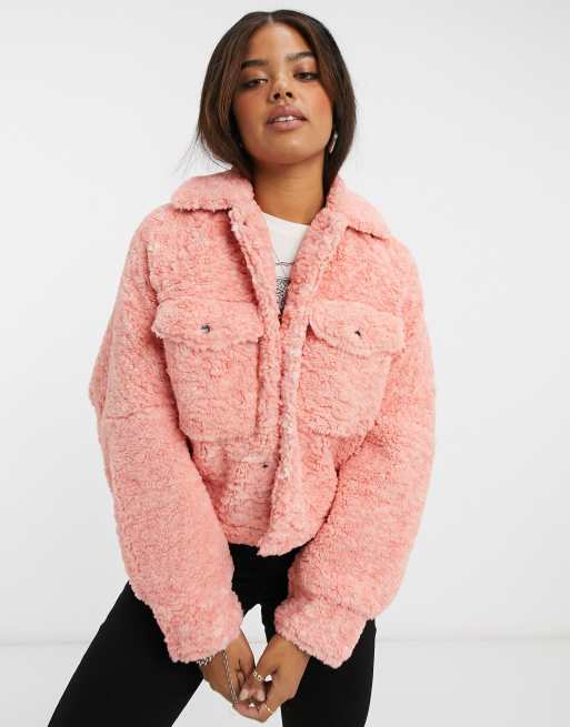 Free People Teddy swing jacket in pink ASOS