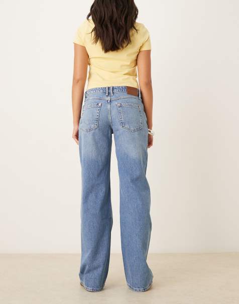 Barrel Jean Boyfriend Pour Femme - Baggy - Jambes Larges - Cropped Raw Hem Denim - Jambes Larges - Jeans 7/8 - Coupe Droite - Décontracté, Bleu Ciel, S