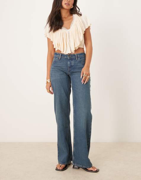 Free People tenessee low rise boyfriend jeans in mid-wash blue