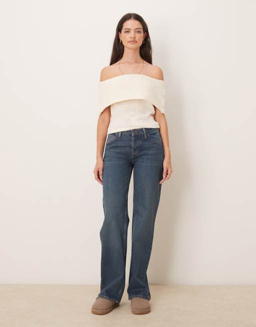Free People – Tennessee – Boyfriend-Jeans in Outlaw-Blau mit niedrigem Bund