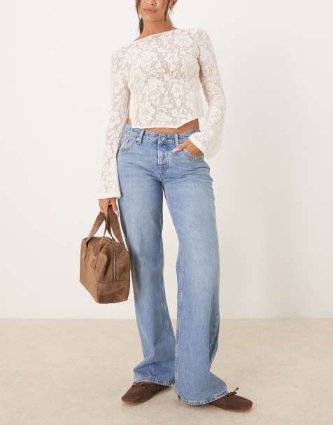 Free People – Tennessee – Ljusblå, tvättade boyfriend-jeans med låg midja - view 1