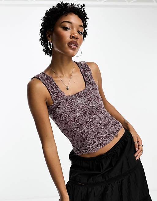 Free People textured cropped cami top in wine | ASOS