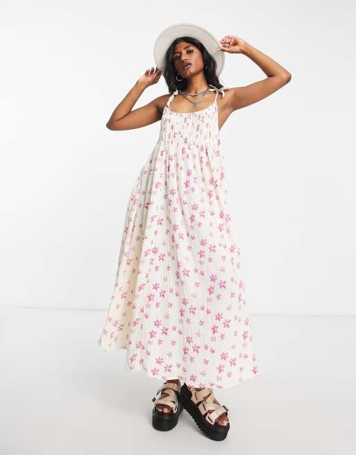 Free People textured floral print midi smock dress