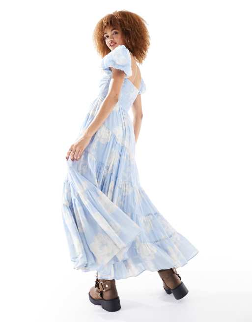 free people blue floral dress Free People Sasha Maxi Dress M / Porcelain Combo