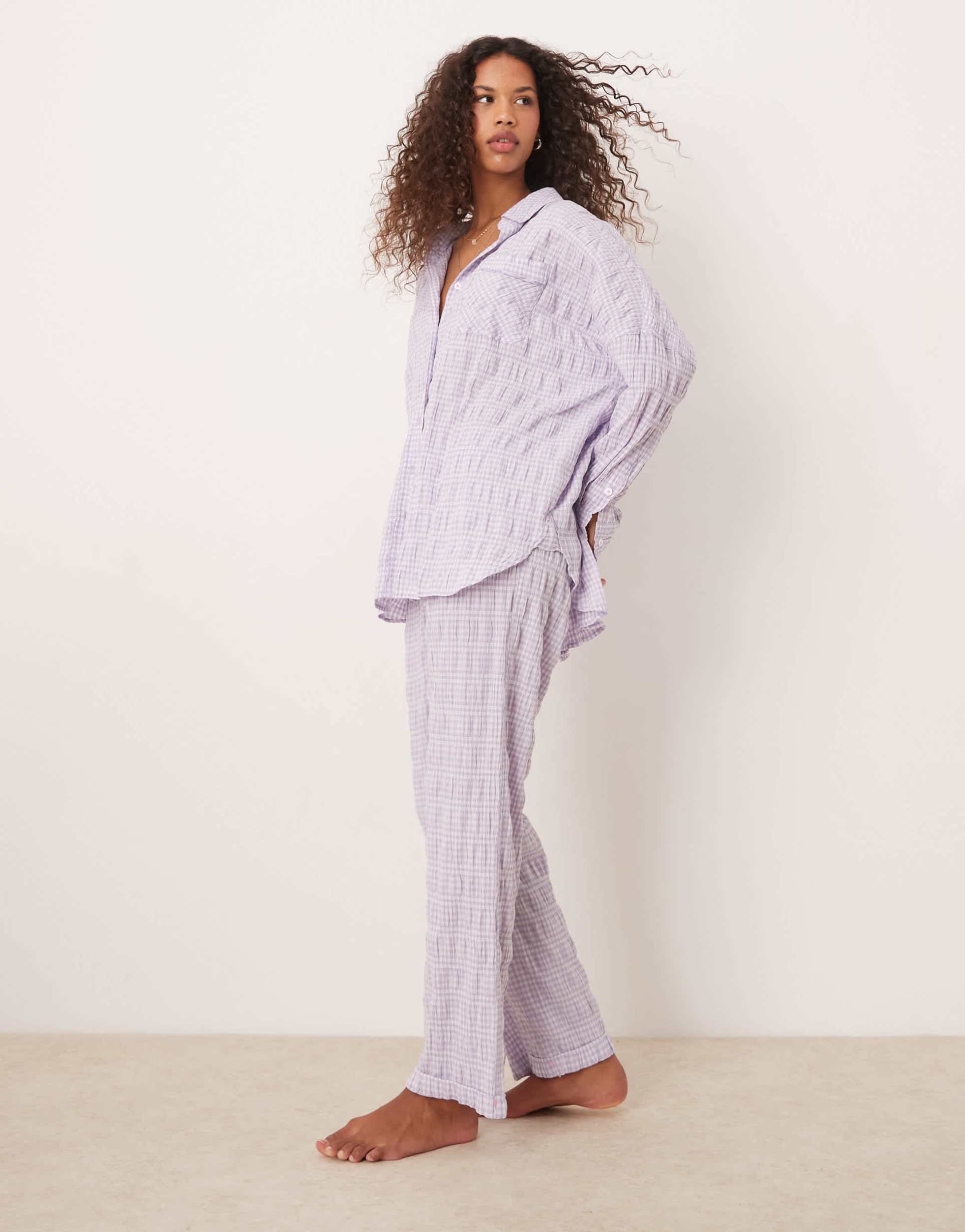free people textured pajama pants in lilac - part of a set