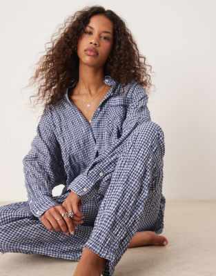 Free People Textured Pajama Pants In Blue