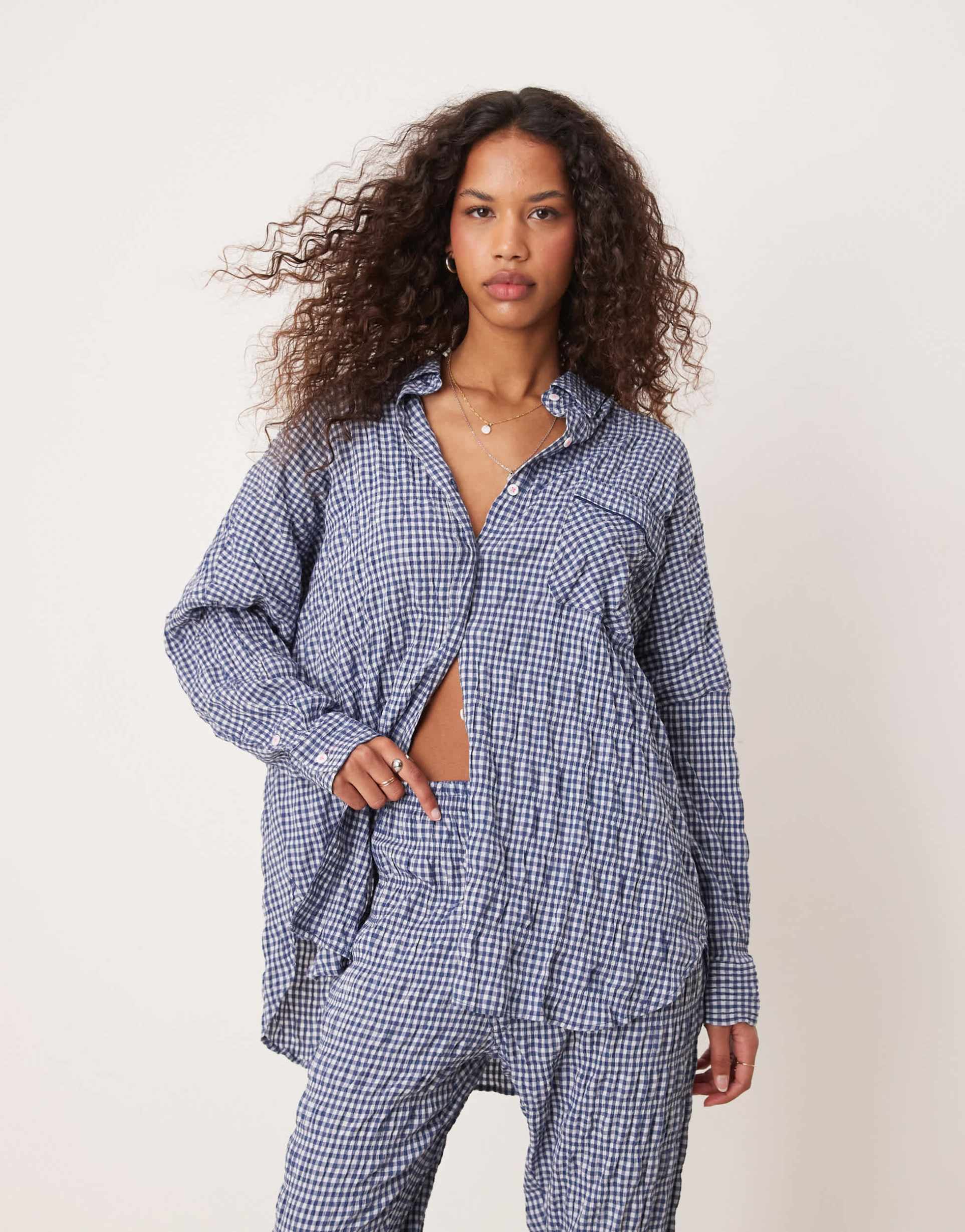 free people textured pajama shirt in navy - part of a set