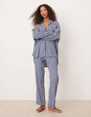 Free People Textured Pajama Pants In Blue