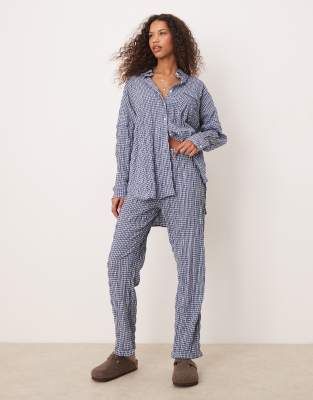 Free People Free People textured pyjama trouser co-ord in navy-Blue