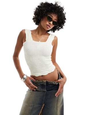 Free People Love Letter Ivory Floral Jacquard Cropped Cami Top In White