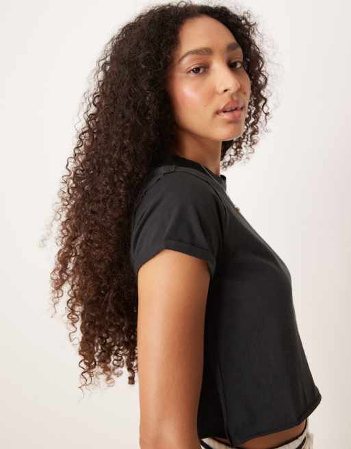 Free People the perfect tee boxy cropped t-shirt in black, 3 of 4