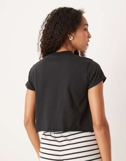 Free People the perfect tee boxy cropped t-shirt in black, 4 of 4