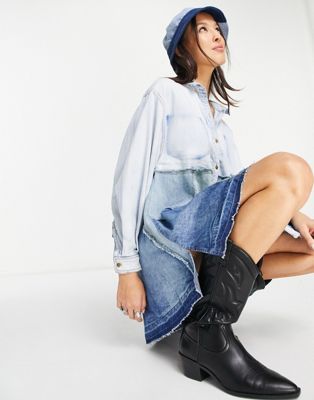 Free People The Yearbook denim patchwork mini dress in blue