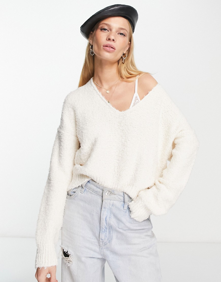 Free People Theo V Neck sweater in cream-White