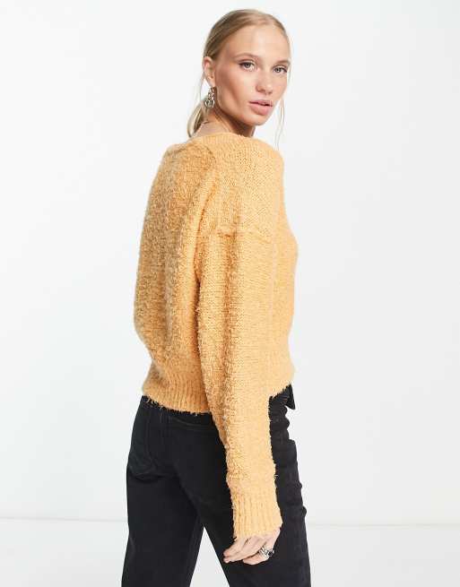 Free People Theo V Neck sweater in yellow