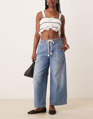 Free People Easy Peasy Wide Leg Denim Drawstring Pants