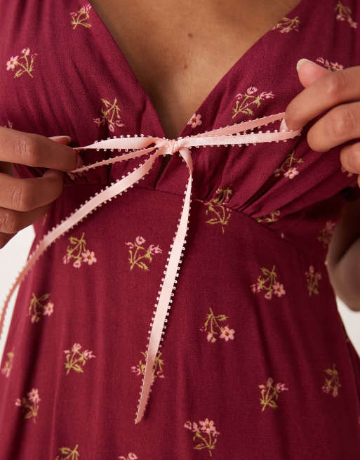 Free People tie detail mini tea dress in raspberry | ASOS