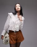 [Free People] Free People tie-waist cotton blouse in white L Optic white