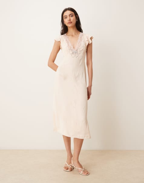 Free People tied with joy midi slip dress in neutral - view 1