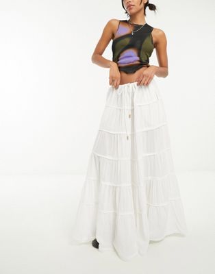 Free People tiered boho maxi skirt in optic white - ASOS Price Checker