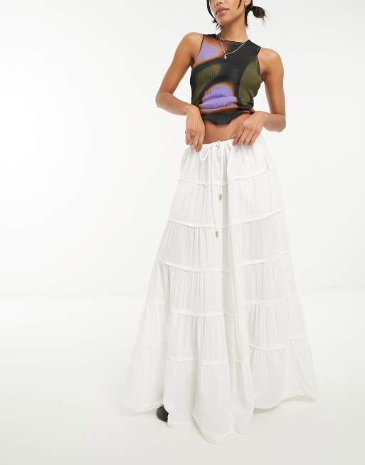 Free People tiered boho maxi skirt in optic white | ASOS