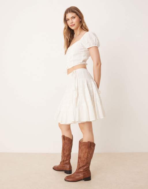 Free People tiered knee length boho skirt in clean ivory, 2 of 5