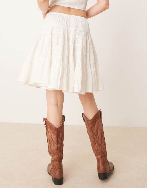 Free People tiered knee length boho skirt in clean ivory, 4 of 5