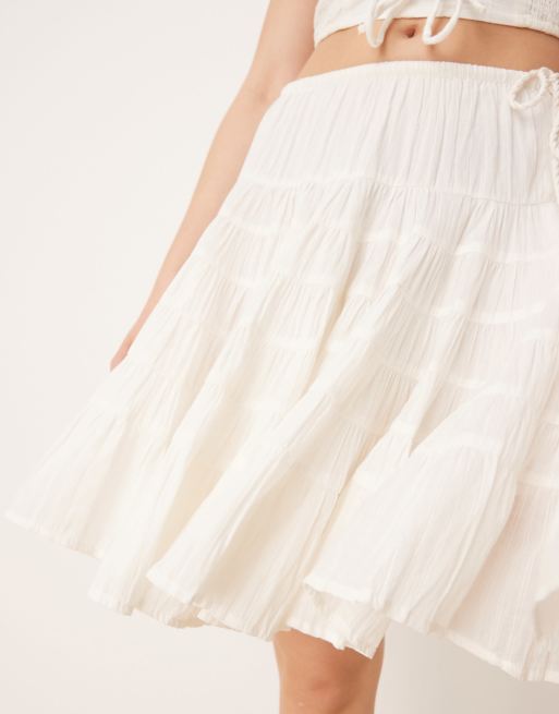 Free People tiered knee length boho skirt in clean ivory, 5 of 5