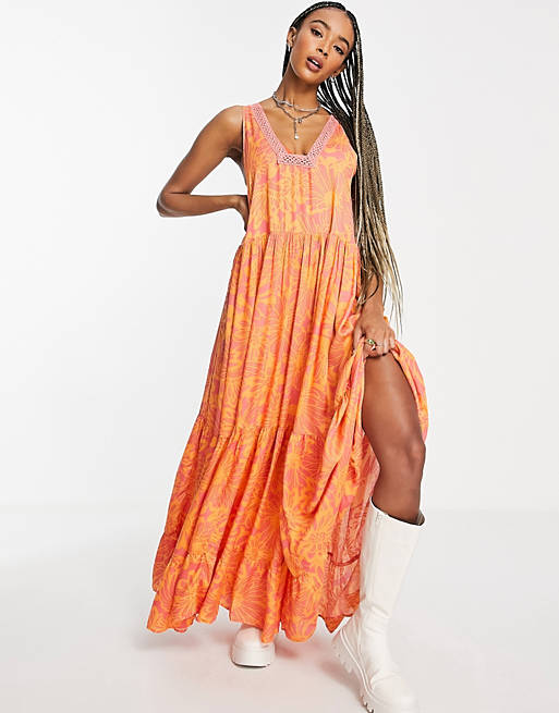 Free People Tiers For You printed maxi dress in orange