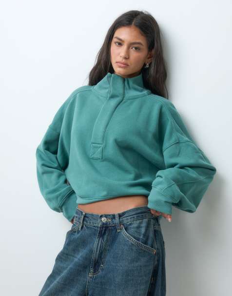 Free People tijdloze sweatshirt met opstaande kraag in aqua - view 1
