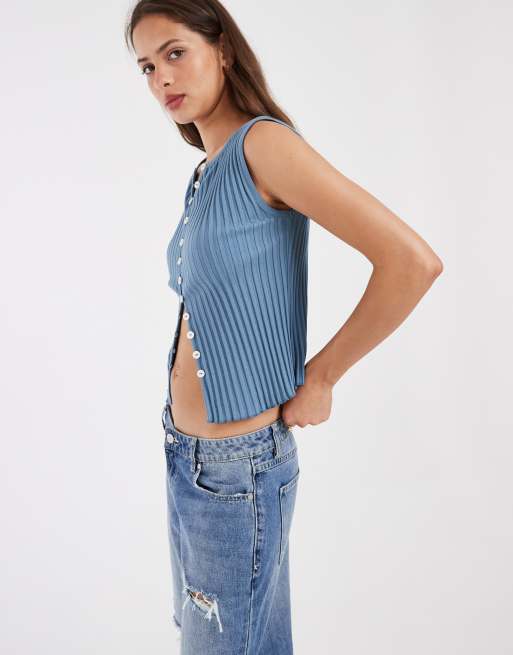 Free People - Tilly - Débardeur boutonné - Bleu océan, 2 de 4