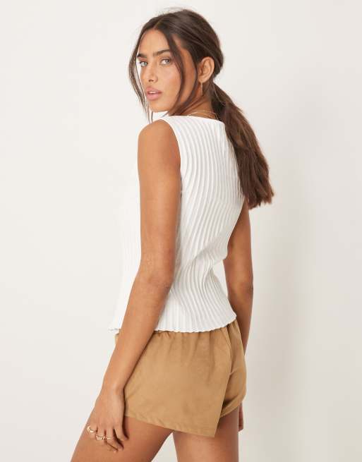 Free People - Tilly - Geribbeld hemdje met knoopsluiting in ivoorwit, 3 van 4