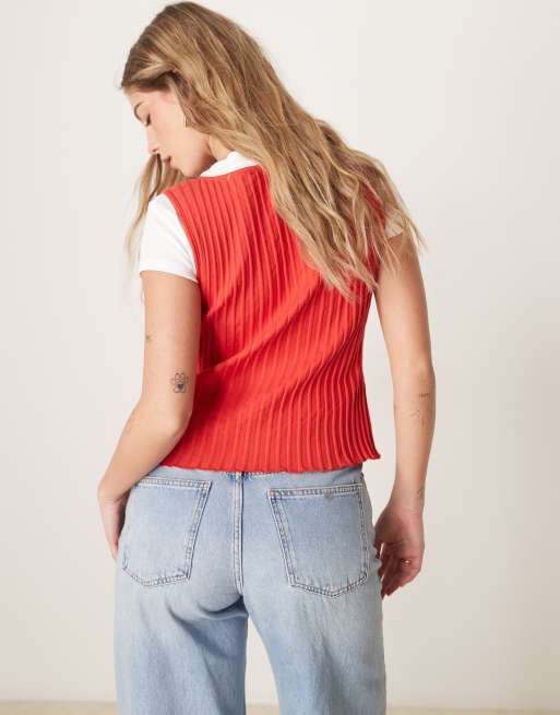 Free People – Tilly – Geripptes Trägertop in Tomatenrot mit Knopfleiste, 4 von 4