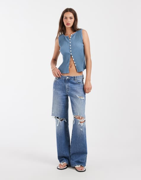 Free People – Tilly – Havsmönstrad väst med knäppning - view 1