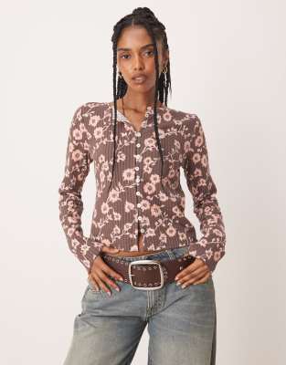 Free People tilly long sleeve printed top in french chocolate floral - view 1