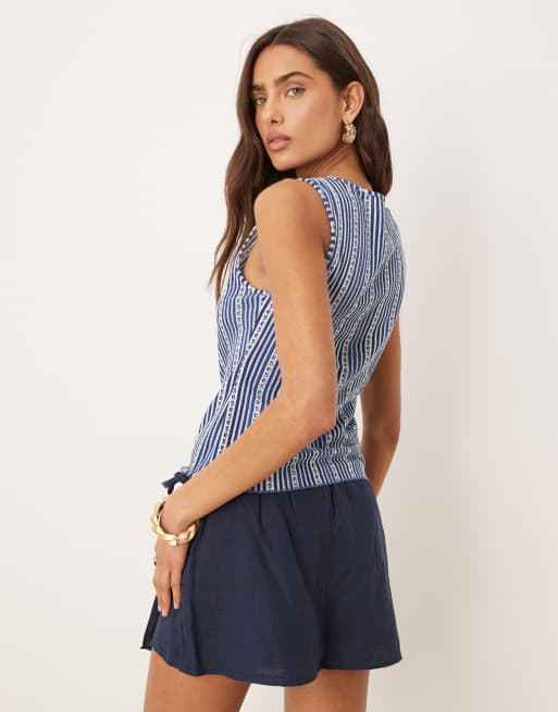 Women's 4th Of July Tank Top - American Flag Print Sleeveless Tee, Casual Summer Blouse (Blue, Size S) - View #3