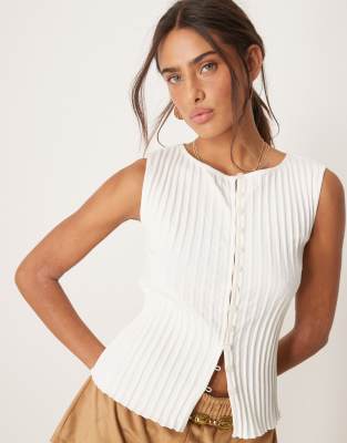 [Free People] Free People Tilly ribbed button through singlet in ivory-White S IVORY