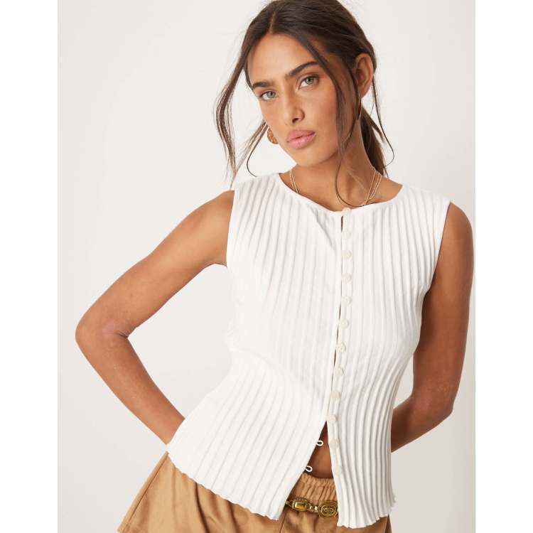 Free People Tilly ribbed button through vest in ivory | ASOS