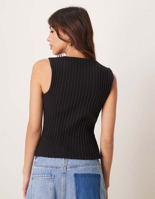 Free People – Tilly – Svart, ribbat linne med knäppning, 2 av 4