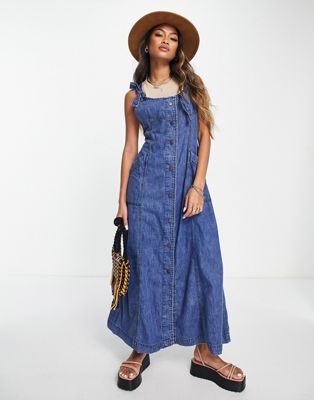 Free People Time After Time denim maxi dress in indigo