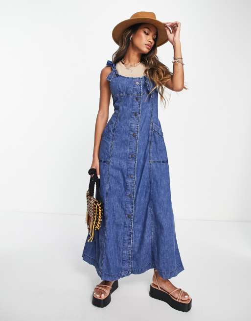 Free People Time After Time Denim maxi jurk in indigo ASOS