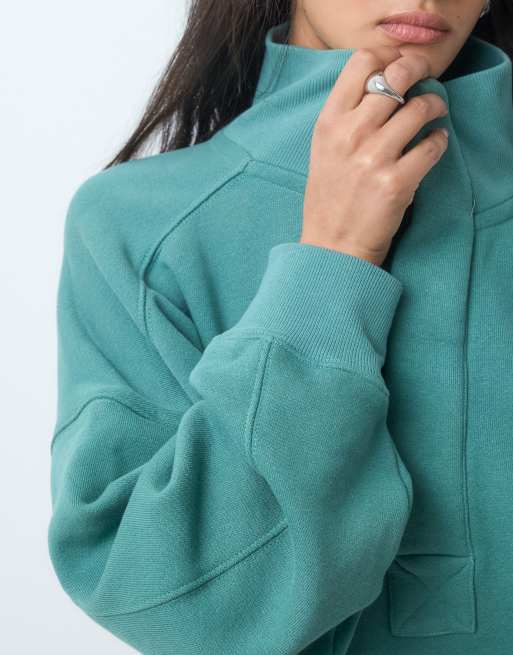 Free People timeless mock neck sweatshirt in aqua, 3 of 5